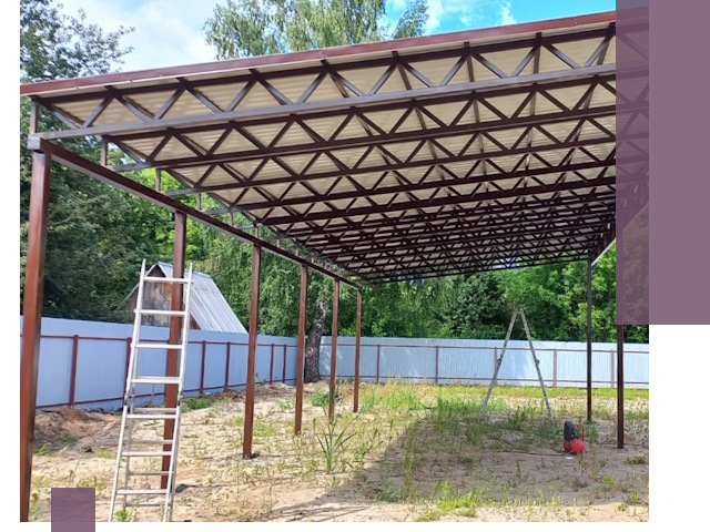 Односкатные навесы под ключ в Южном-Сахалинске — изготовление и монтаж