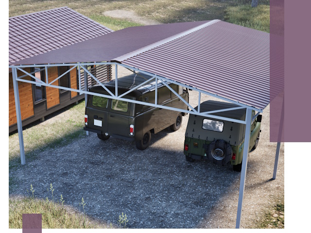 Двускатные навесы под ключ в Южном-Сахалинске — изготовление и монтаж